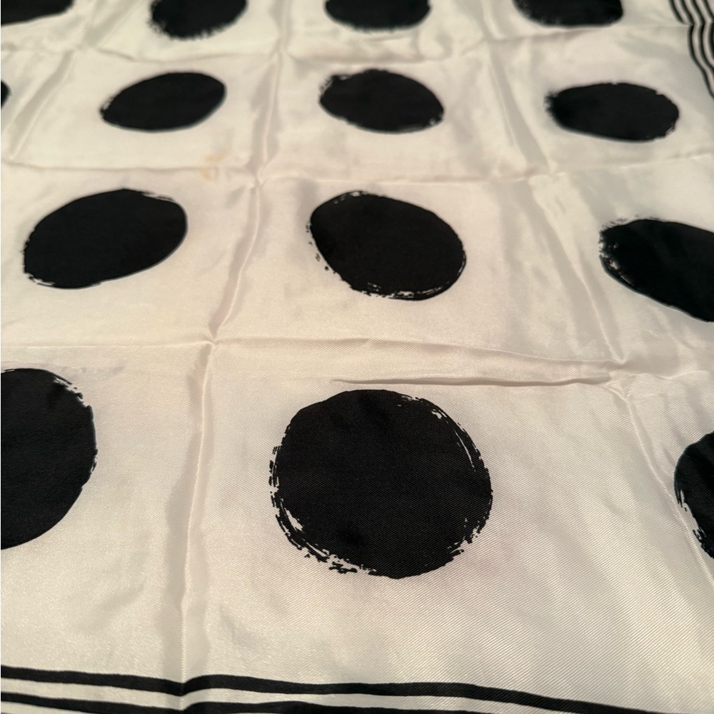 Vintage Silk Black and White Polka Dot Scarf by Vera - Picture 3 of 10